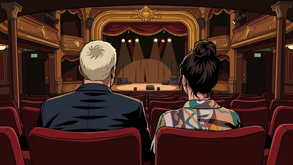 GOP Varieté in Hannover – Team sitzt im historischen Theatersaal mit Blick auf die Bühne