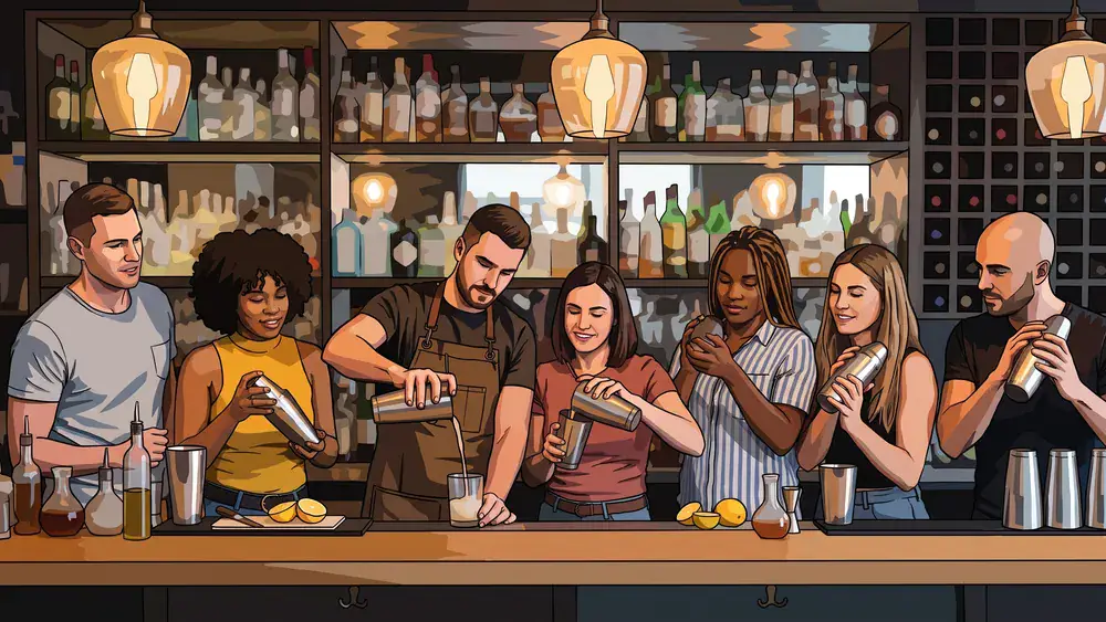 Cocktailkurs in Hannover – JGA-Gruppe mixt gemeinsam Drinks hinter der Bar
