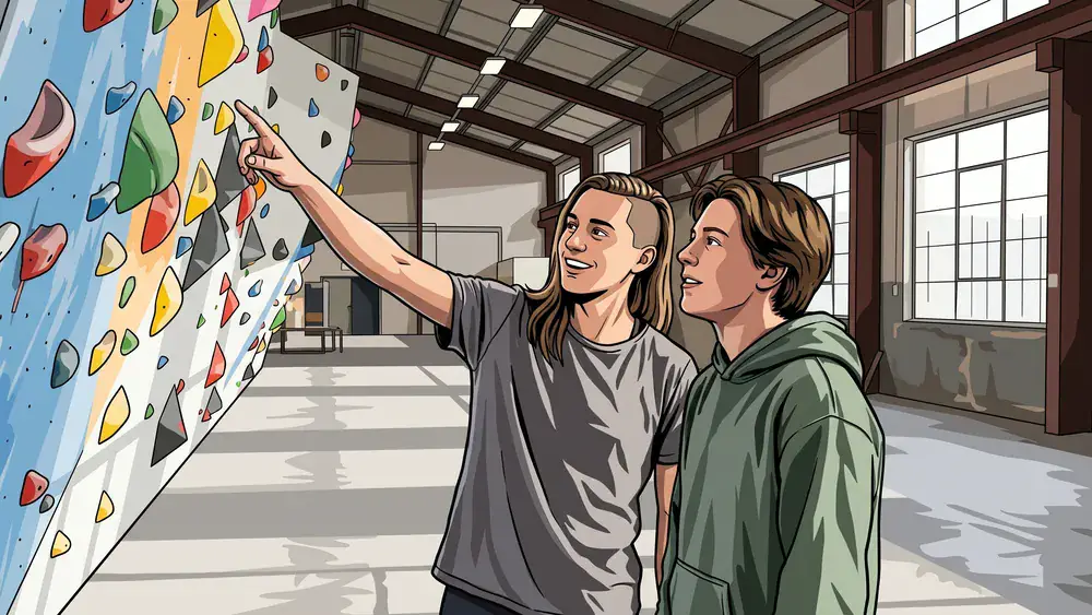 BETA Boulderhalle in Hannover – Team bouldert in einer großen Halle im umgebauten Güterbahnhof