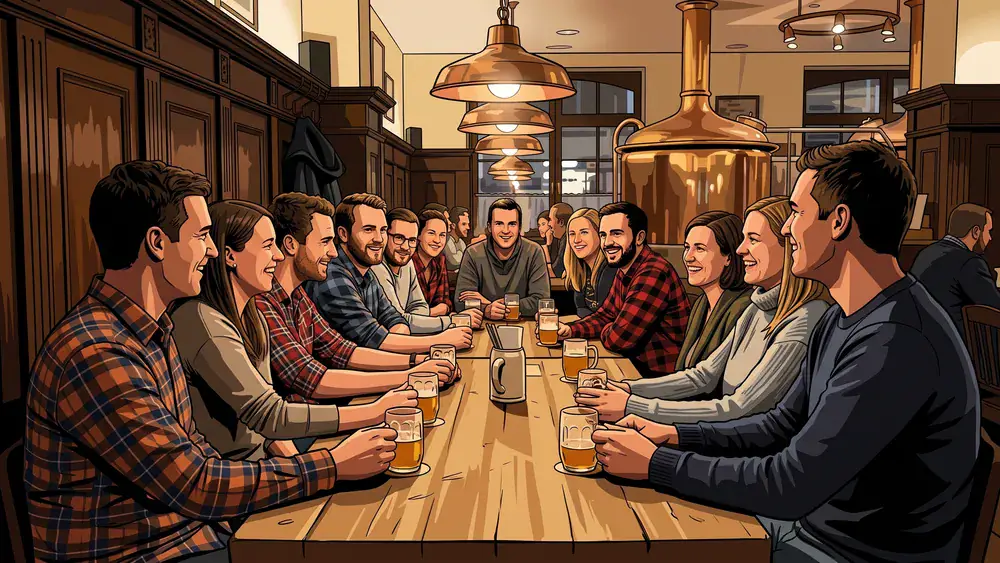 Brauhaus in Hannover – Team an langen Tischen im Brauhaus Ernst-August in der Innenstadt
