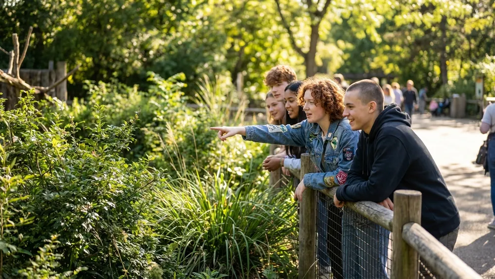 Erlebnis-Zoo Hannover – Schüler beobachten Tiere an einem Gehege im Zoo