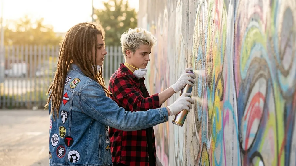Graffiti-Workshop in Hannover – Schüler sprühen bunte Kunstwerke auf eine Wand
