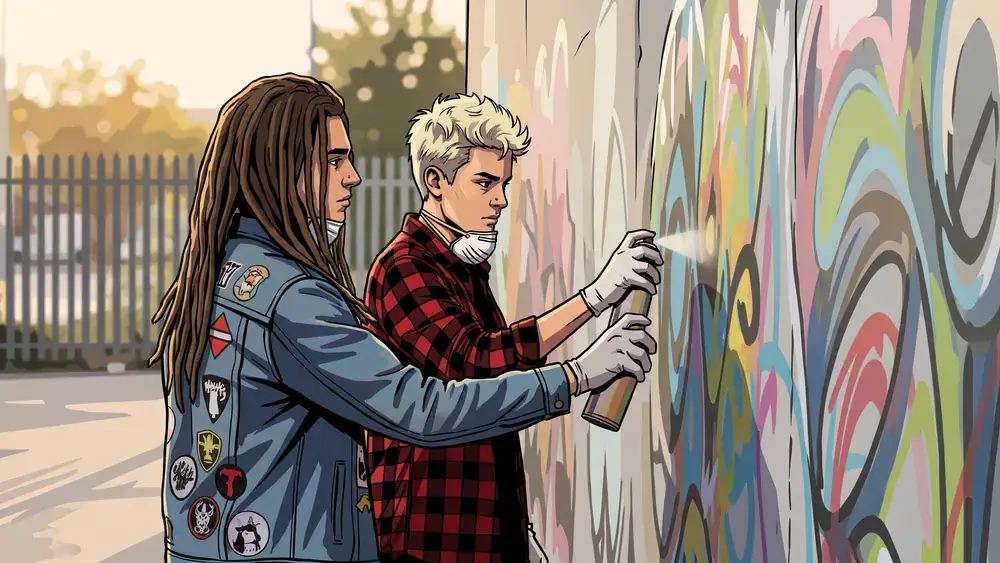 Graffiti-Workshop in Hannover – Schüler sprühen bunte Kunstwerke auf eine Wand