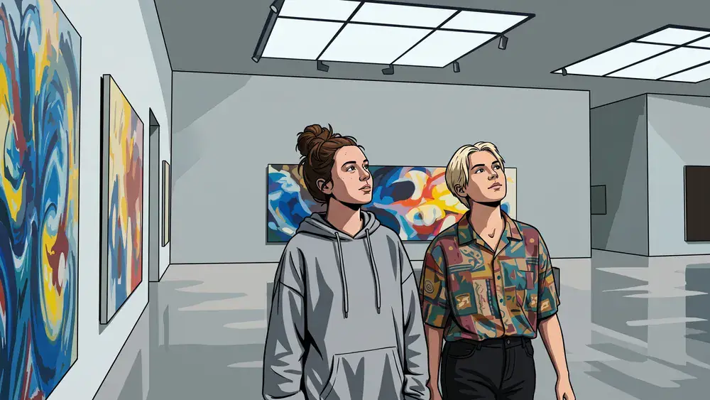 Sprengel Museum in Hannover – Schüler betrachten moderne Kunst in einer hellen Galerie