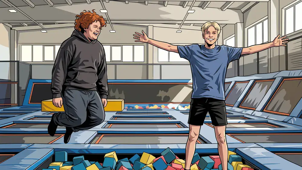 Superfly Trampolinpark Hannover – Schüler springen auf Trampolinen in einer großen Halle