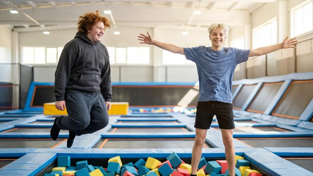 Superfly Trampolinpark Hannover – Schüler springen auf Trampolinen in einer großen Halle