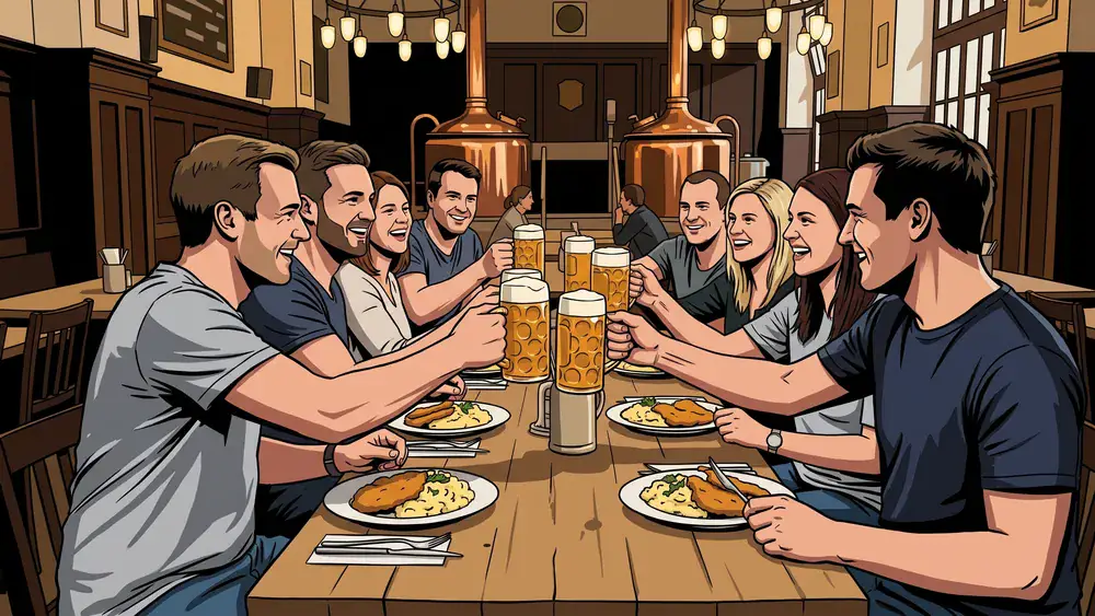 Brauhaus zum Rammelsberg in Kassel - Erwachsene essen und trinken gesellig im Festsaal
