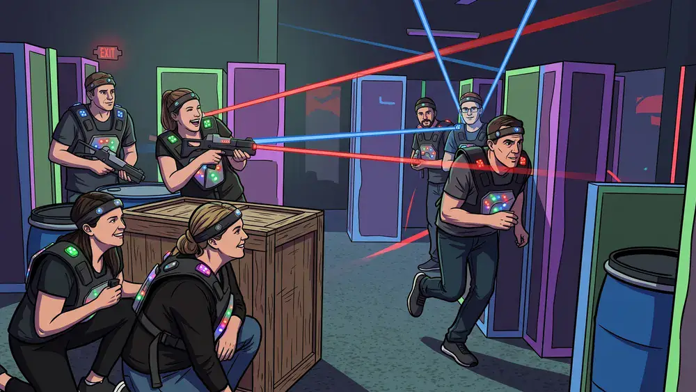 Lasertag bei funXperience Kassel - Erwachsene in der Schwarzlicht-Arena