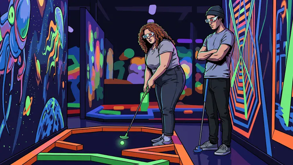 NeonGolf bei funXperience Kassel – Schwarzlicht Minigolf mit 3D-Effekten