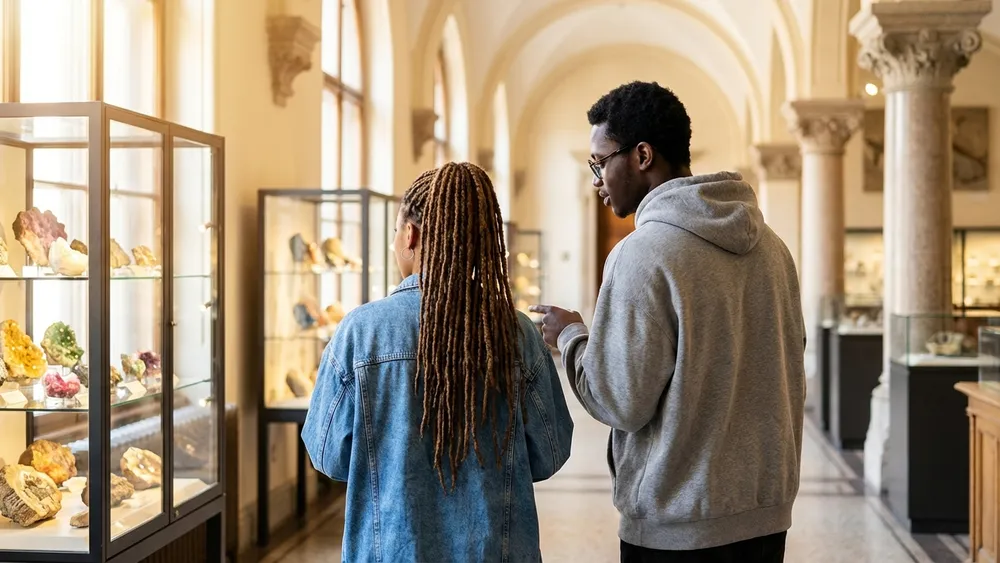 Naturkundemuseum im Ottoneum Kassel – Zwei Personen erkunden die Ausstellung mit historischer Architektur