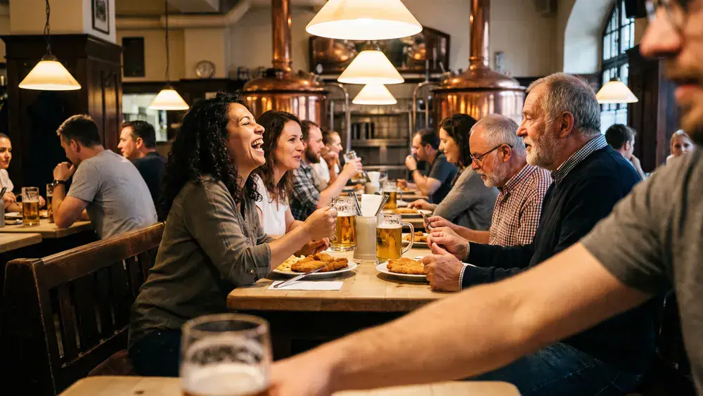 Brauhaus zum Rammelsberg in Kassel – Kollegen essen und trinken im Festsaal eines Brauhauses