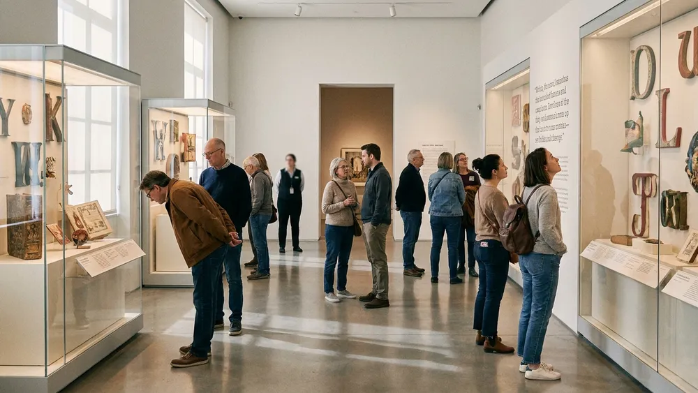 Grimmwelt Museum in Kassel – Gruppe auf einer Führung durch die Ausstellung über die Brüder Grimm