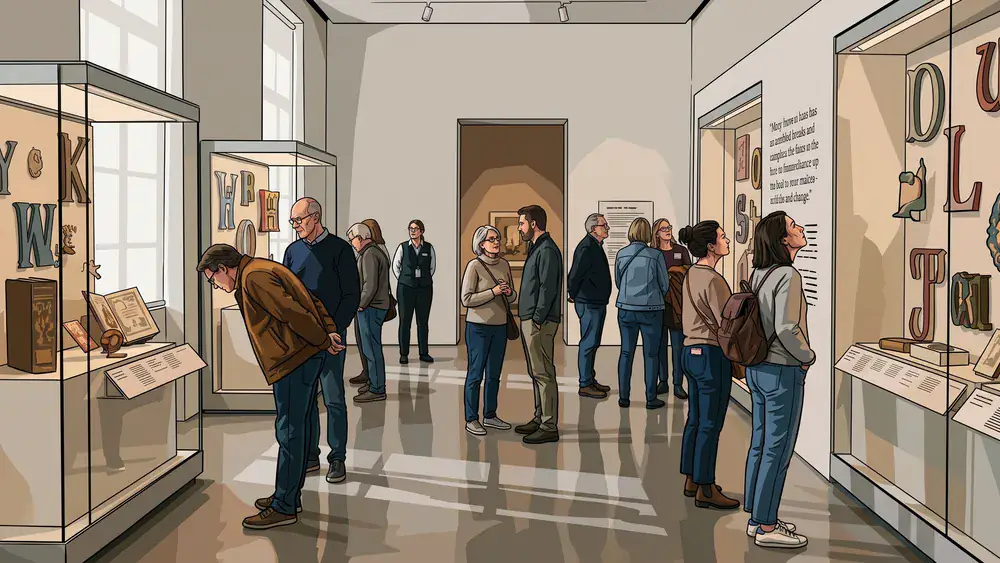 Grimmwelt Museum in Kassel – Gruppe auf einer Führung durch die Ausstellung über die Brüder Grimm
