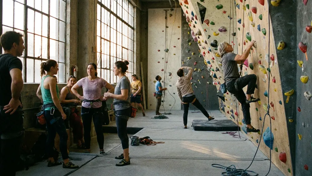 DAV Kletterzentrum Nordhessen Kassel – Gruppe bouldert gemeinsam an bunten Griffen