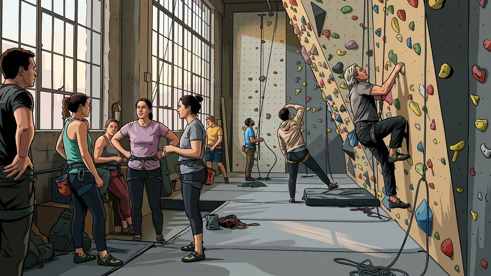 DAV Kletterzentrum Nordhessen Kassel – Gruppe bouldert gemeinsam an bunten Griffen