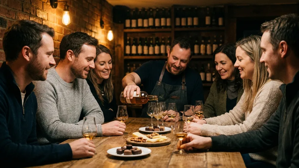 Whisky-Tasting in Kassel - Erwachsene verkosten Spirituosen an einem Tisch in der Bar