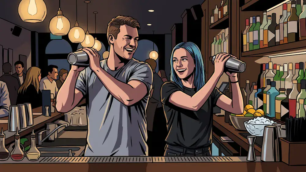 Cocktailkurs in Kassel – zwei Personen mixen Cocktails an einer Bar