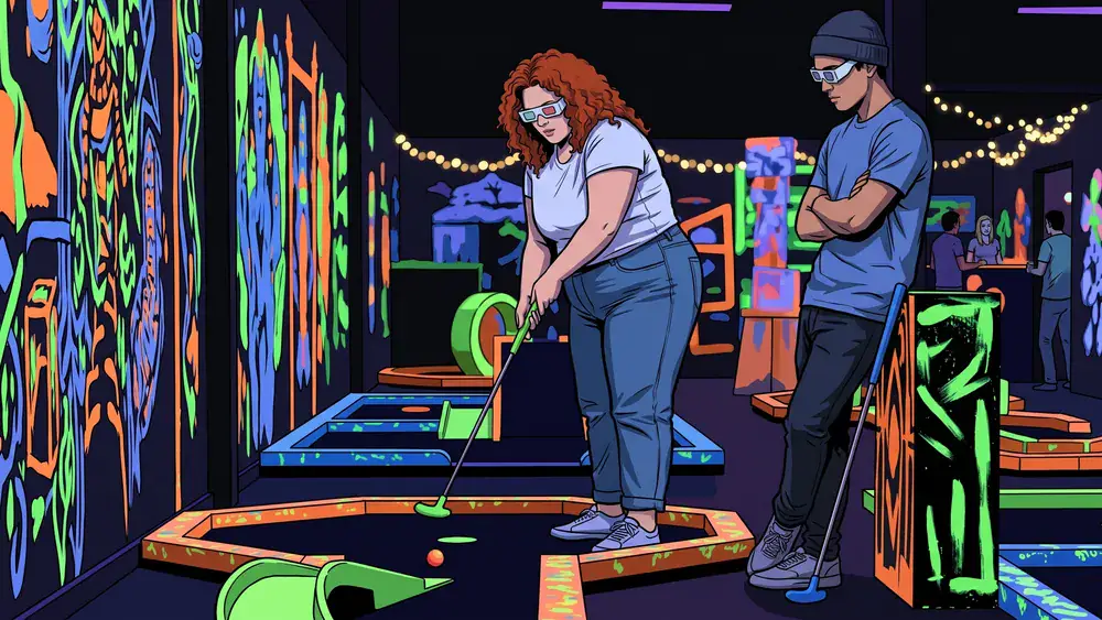 NeonGolf bei funXperience Kassel – Schwarzlicht Minigolf mit 3D-Effekten