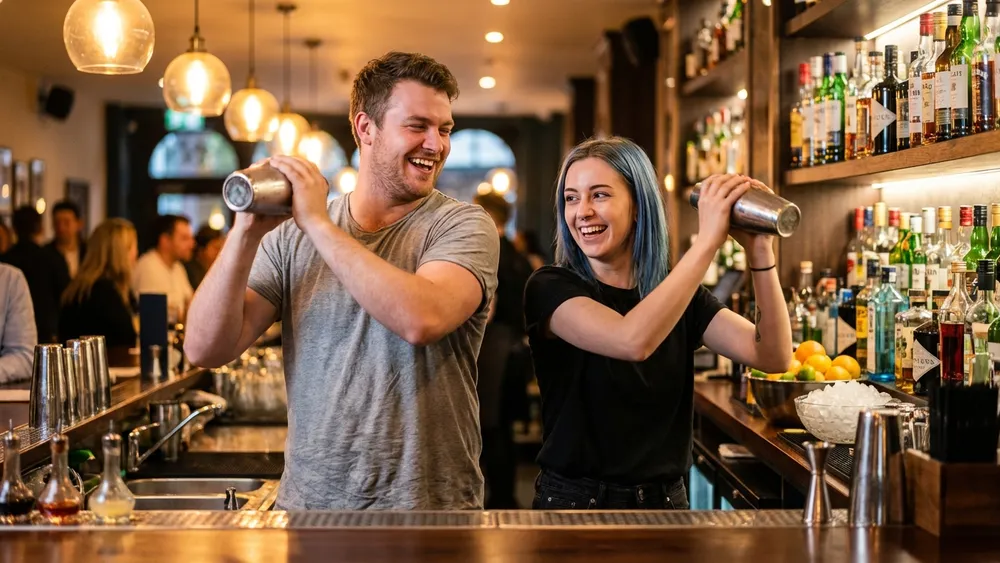 Cocktailkurs in Kassel – Team mixt Cocktails an der Bar im Vorderen Westen