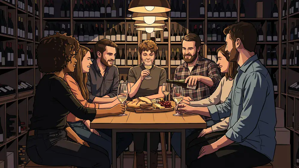 Weinprobe in Kassel – JGA-Gruppe verkostet am Stehtisch mit Winzerteller