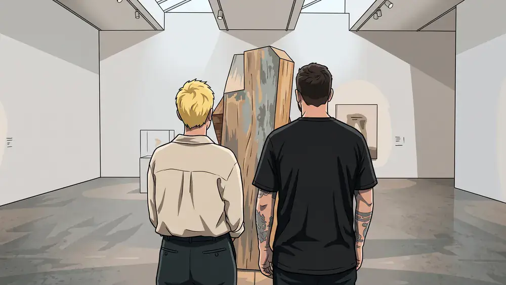 Fridericianum Kassel – Zwei Besucher in einer Ausstellung zeitgenössischer Kunst am Friedrichsplatz