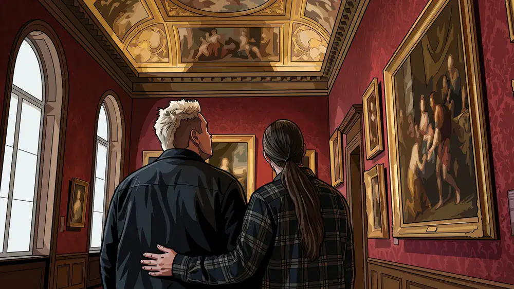 Gemäldegalerie Alte Meister in Kassel – Zwei Besucher vor Altmeister-Gemälden im Schloss Wilhelmshöhe