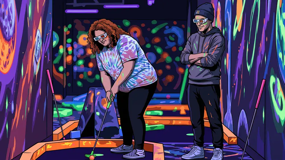 NeonGolf bei funXperience Kassel – Schwarzlicht Minigolf mit 3D-Effekten