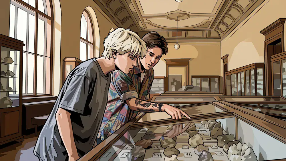 Naturkundemuseum Ottoneum in Kassel – Schüler betrachten Ausstellungsstücke in der historischen Halle