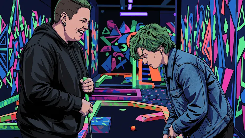 NeonGolf Kassel – Schüler spielen Schwarzlicht-Minigolf in leuchtenden Neonfarben