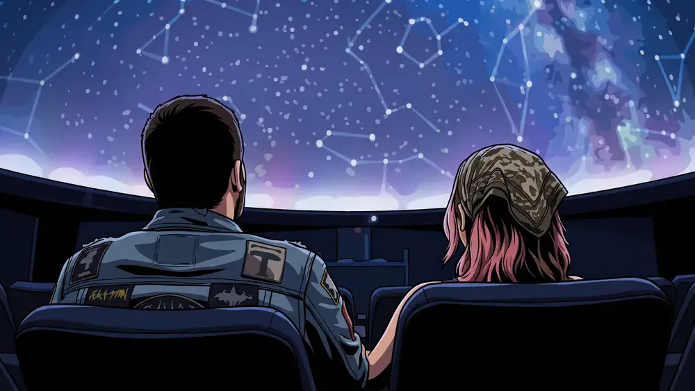 Planetarium Kassel – Schüler schauen auf den projizierten Sternenhimmel unter der Kuppel