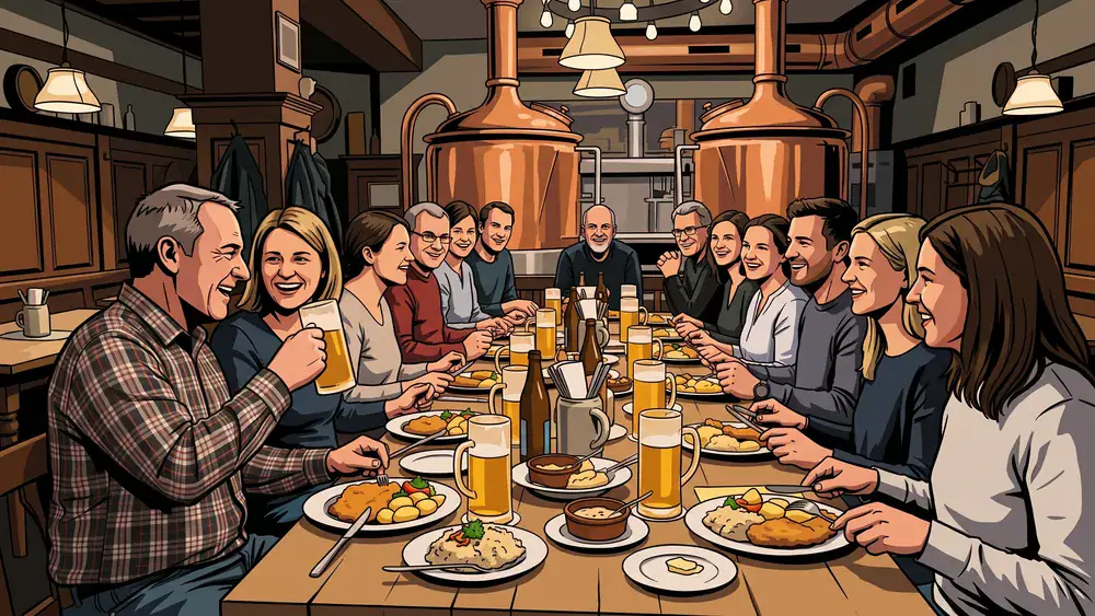 Brauhaus zum Rammelsberg in Kassel – Kollegen essen und trinken bei der Weihnachtsfeier im Festsaal eines Brauhauses