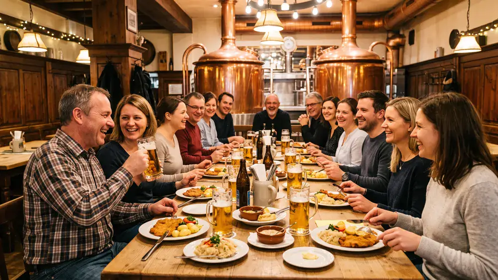 Brauhaus zum Rammelsberg in Kassel – Kollegen essen und trinken bei der Weihnachtsfeier im Festsaal eines Brauhauses