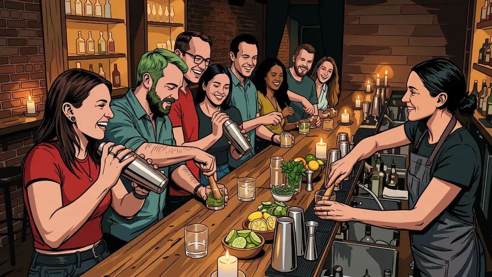 Cocktailkurs in Kassel – Kollegen mixen bei der Weihnachtsfeier Cocktails an der Bar