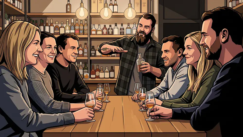 Whisky-Tasting in Kiel - Erwachsene verkosten an einer Tafel mehrere Whiskys