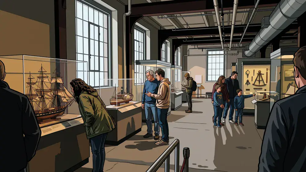 Schifffahrtsmuseum in Kiel – Kollegen betrachten zur Weihnachtsfeier maritime Exponate in der Fischhalle