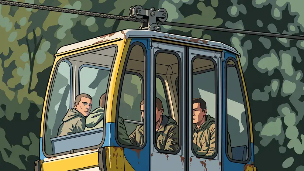 Kölner Seilbahn – Zwei Personen blicken aus der Gondel auf den Rhein und die Stadt