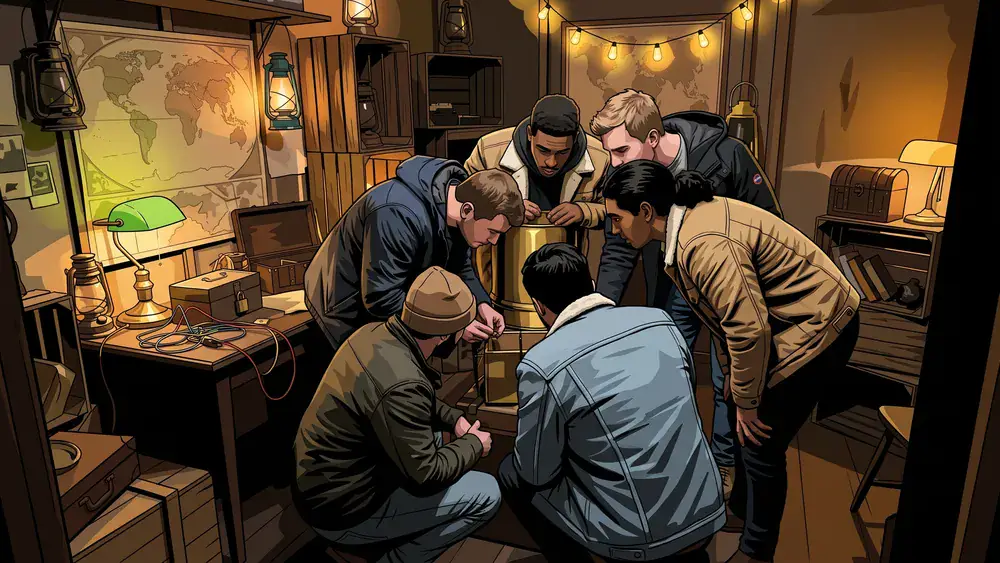 Escape Room in Köln – Gruppe aus 5 Personen löst gemeinsam Rätsel in einem thematisch gestalteten Raum