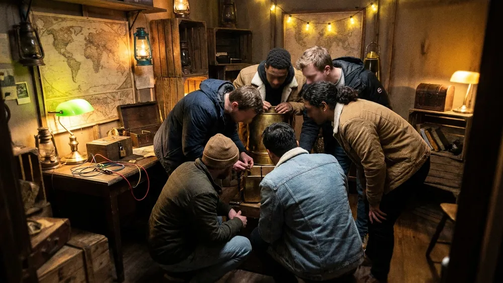 Escape Room in Köln – Gruppe aus 5 Personen löst gemeinsam Rätsel in einem thematisch gestalteten Raum