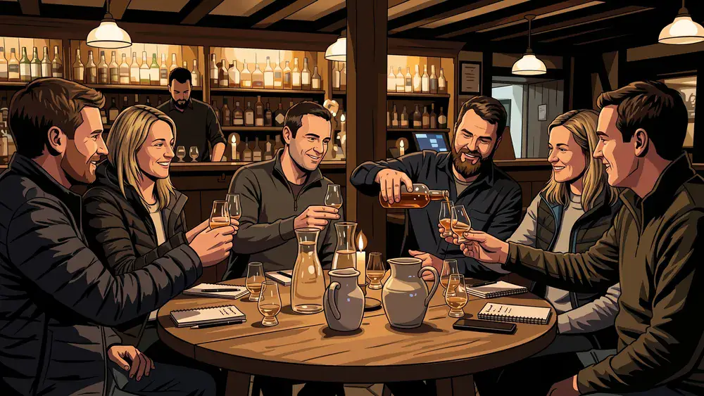 Whisky Tasting in Köln - Gruppe verkostet unter Anleitung verschiedene Whiskys