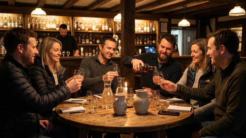 Whisky Tasting in Köln - Gruppe verkostet unter Anleitung verschiedene Whiskys