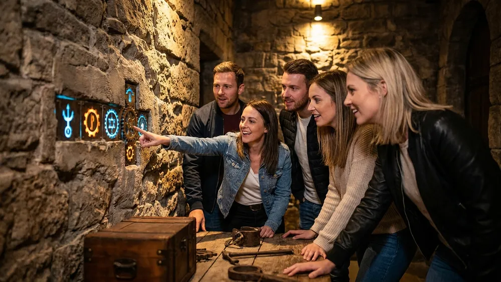 Escape Room in Köln - Erwachsene lösen gemeinsam Rätsel in einem thematisch gestalteten Raum
