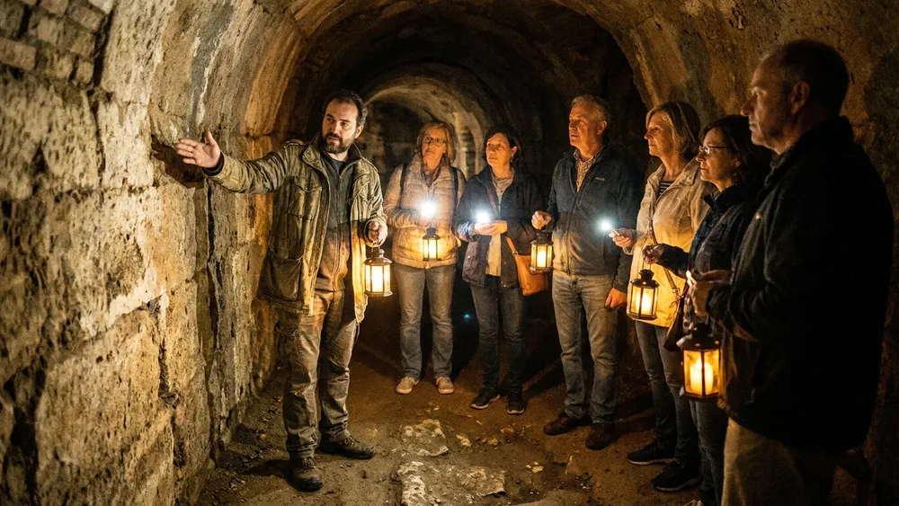Unterirdisches Köln - Erwachsene auf einer geführten Tour durch römische Tunnel unter der Stadt