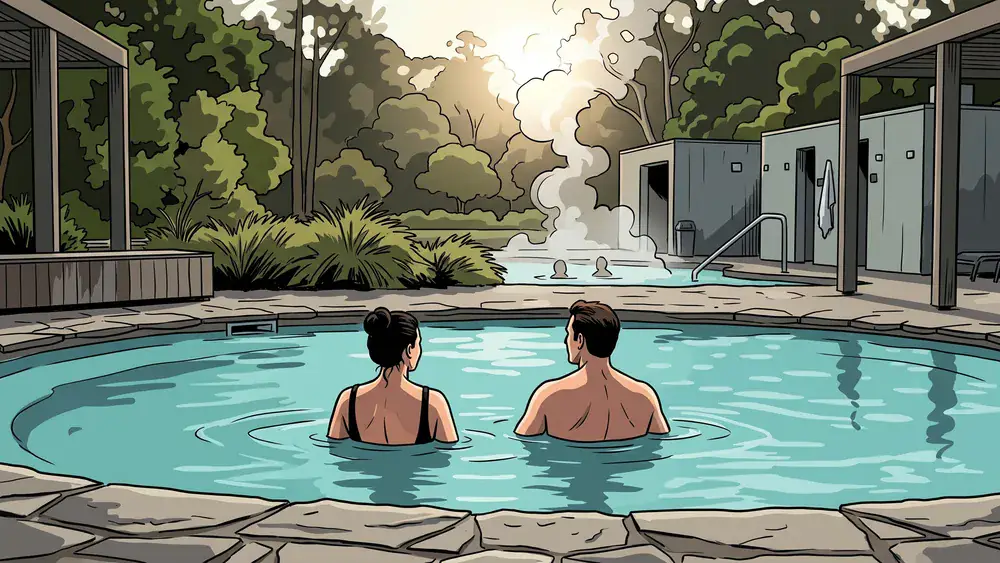 Claudius Therme in Köln – Zwei Personen entspannen im Thermalbecken