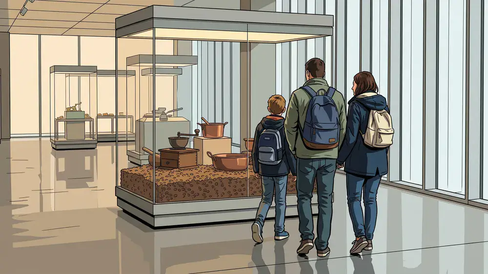 Schokoladenmuseum in Köln – Besucher erkunden die Ausstellung im lichtdurchfluteten Museumsgebäude