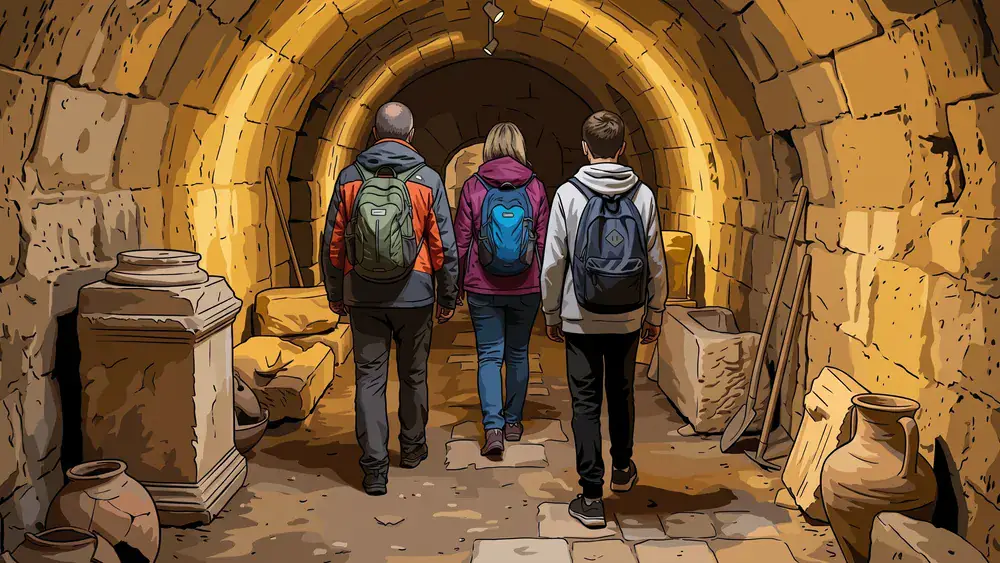 Unterirdisches Köln – Team erkundet mit Stadtführerin ein mittelalterliches Kellergewölbe unter der Altstadt