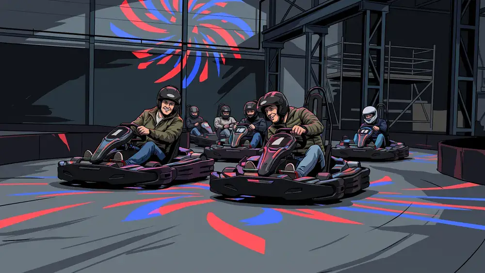 BattleKart in Köln – JGA-Gruppe fährt Elektro-Karts über projizierte Spielfelder