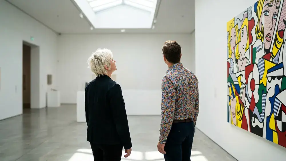 Museum Ludwig in Köln – Zwei Personen betrachten ein großes Pop-Art-Gemälde in einer lichtdurchfluteten Galerie