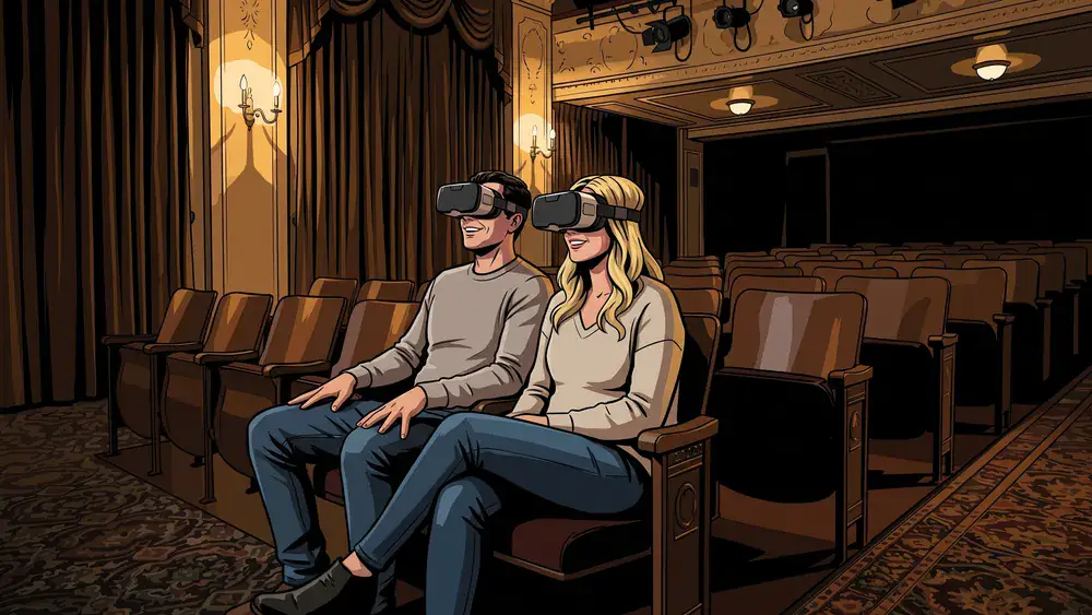 TimeRide VR in Köln – Zwei Personen erleben mit VR-Brillen eine Zeitreise ins alte Köln