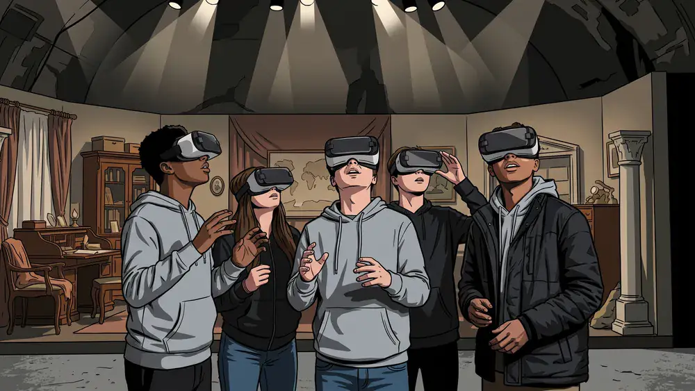 TimeRide VR Köln – Schüler mit VR-Brillen erleben eine Zeitreise durch die Kölner Geschichte