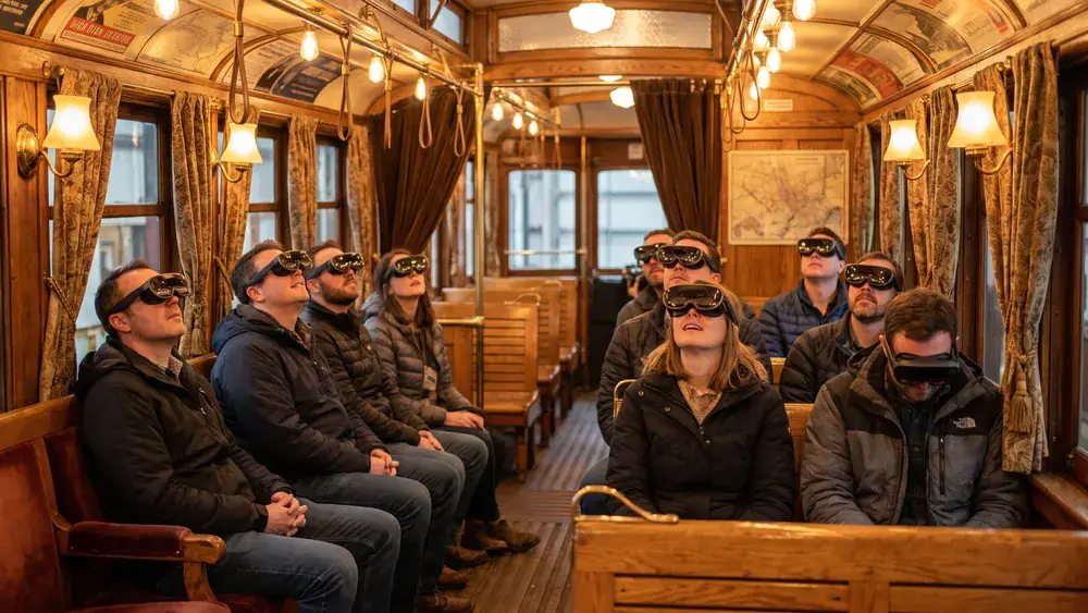 TimeRide VR in Köln – Kollegen erleben mit VR-Brillen eine Zeitreise ins alte Köln am Alter Markt